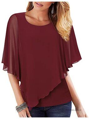Chiffon Poncho Blouse Flowy Tank Top Summer Beach Cover Up